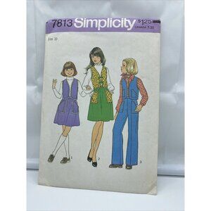 Simplicity 7813 Sewing Pattern Girls Size 10 70's BOHO Skirt Vest Pants Vintage